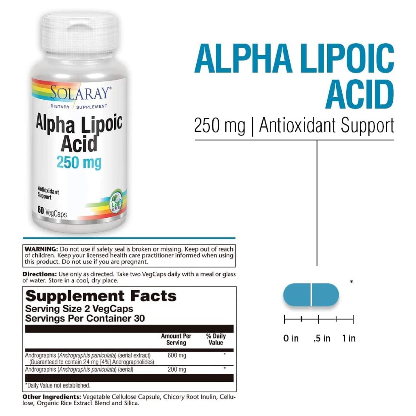 SOLARAY Alpha Lipoic Acid 250 mg Capsule, 60 Count