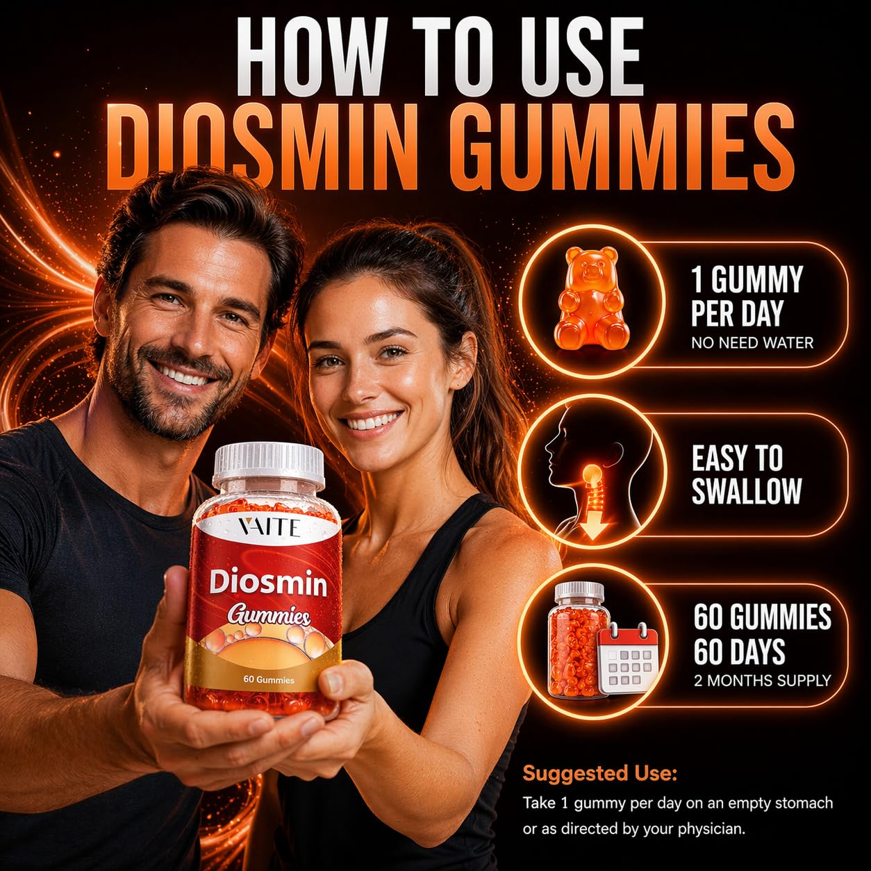 VAITE Diosmin 1000mg Vein Support Gummies, 60-Count