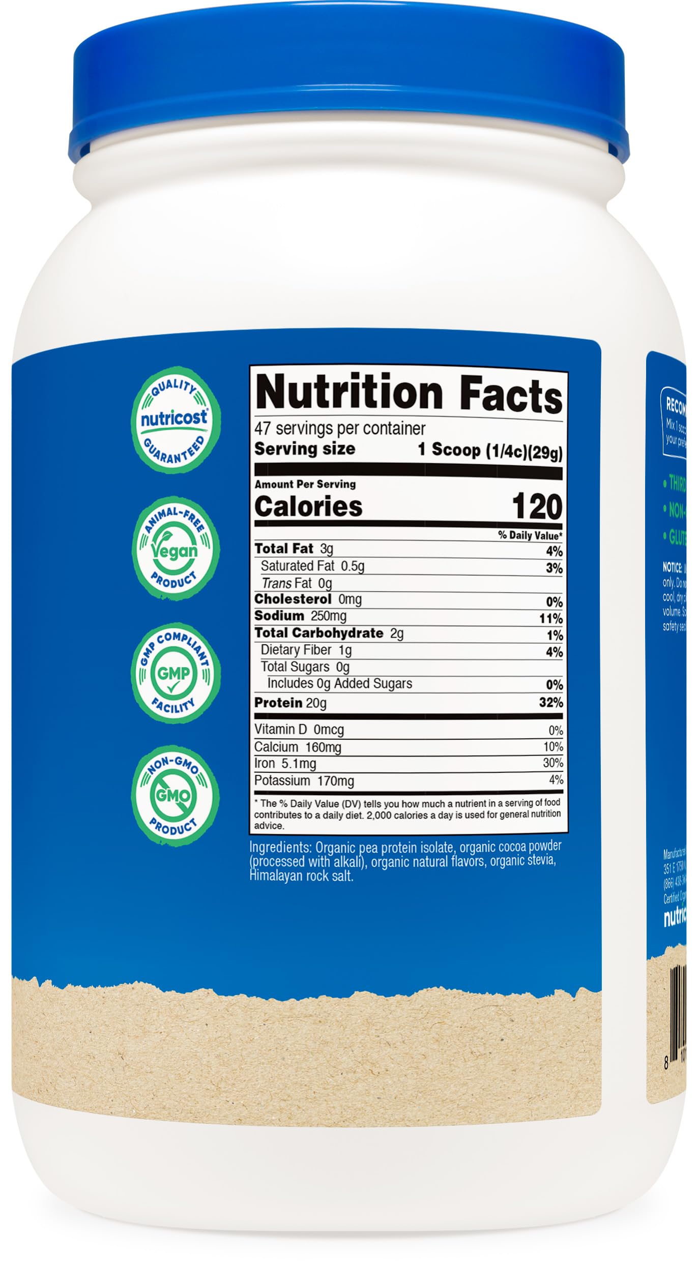 Nutricost Organic Pea Protein Powder Chocolate, 48.6 Servings