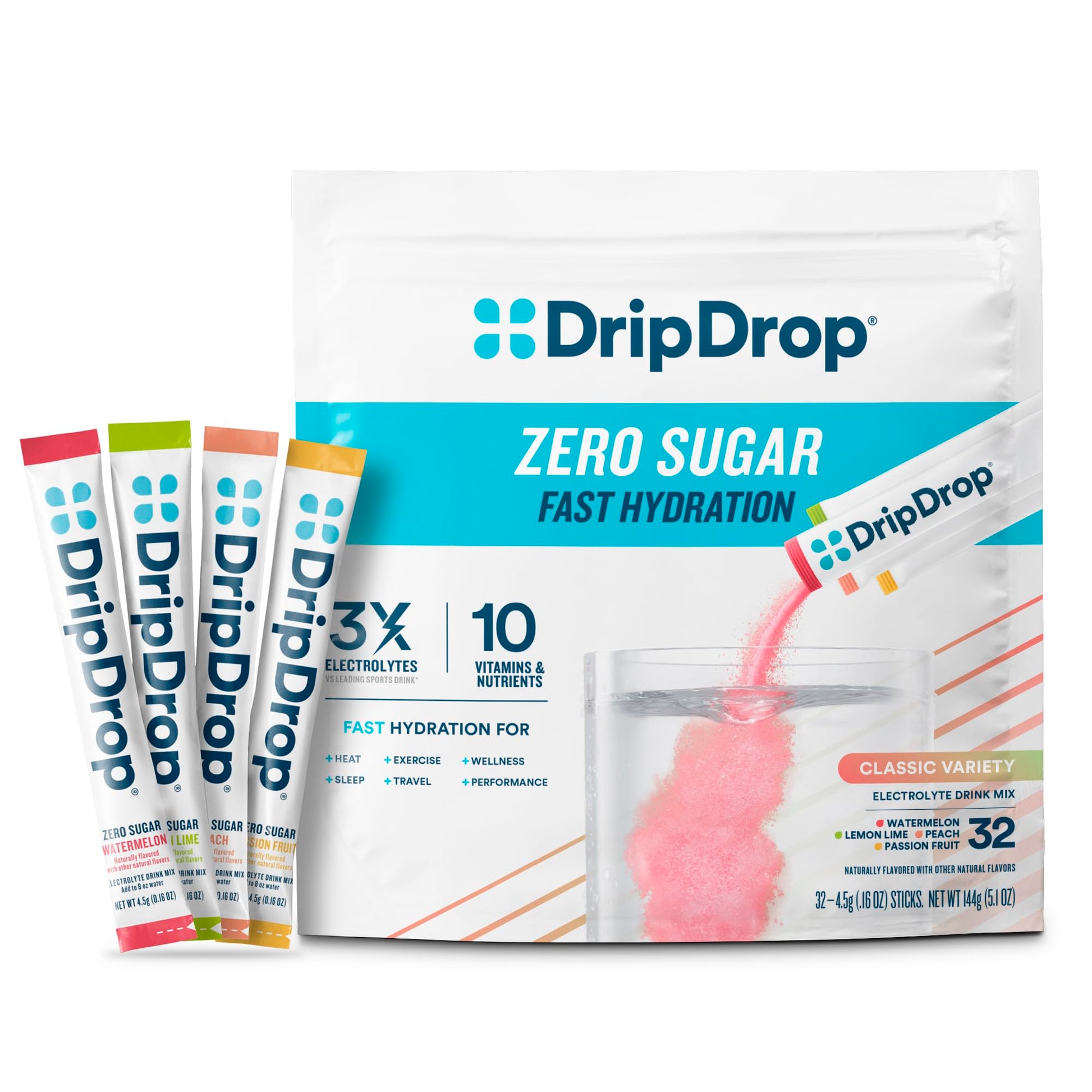DripDrop Hydration Sugar Free Electrolyte Packets Powder 32 Count