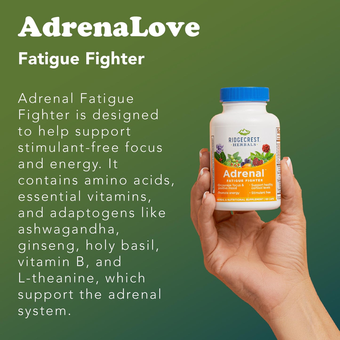 RidgeCrest Herbals AdrenaLove Adrenal Stress and Energy Support, 60 Capsules