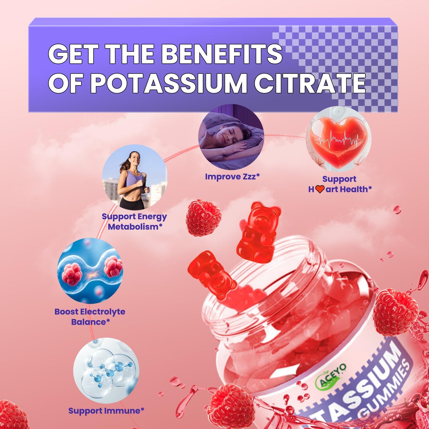 ACEYO Potassium Citrate Gummies 2000mg, 60 Count