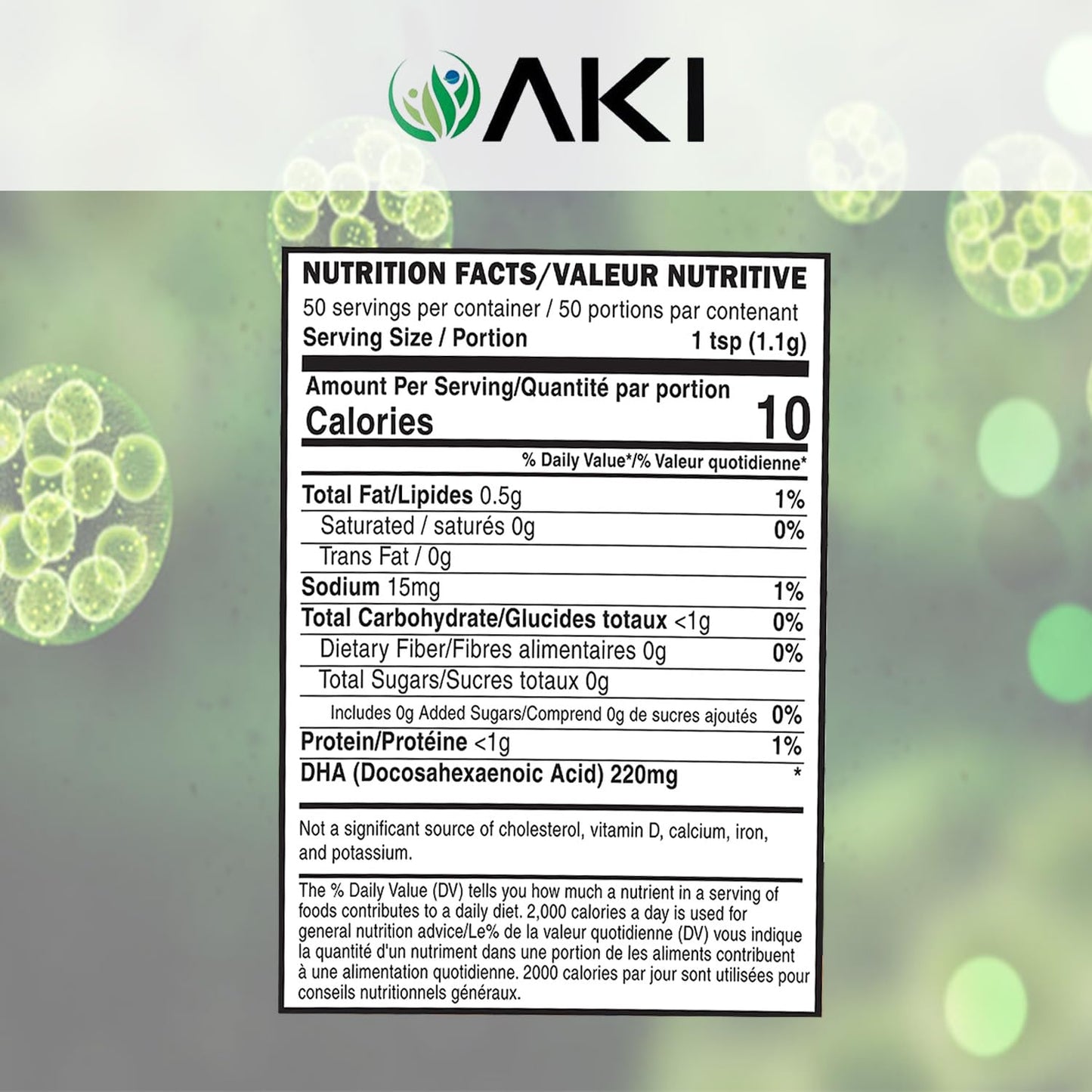 AKI ORGANIC Omega 3 DHA Micro Algae Powder, 1.9 oz