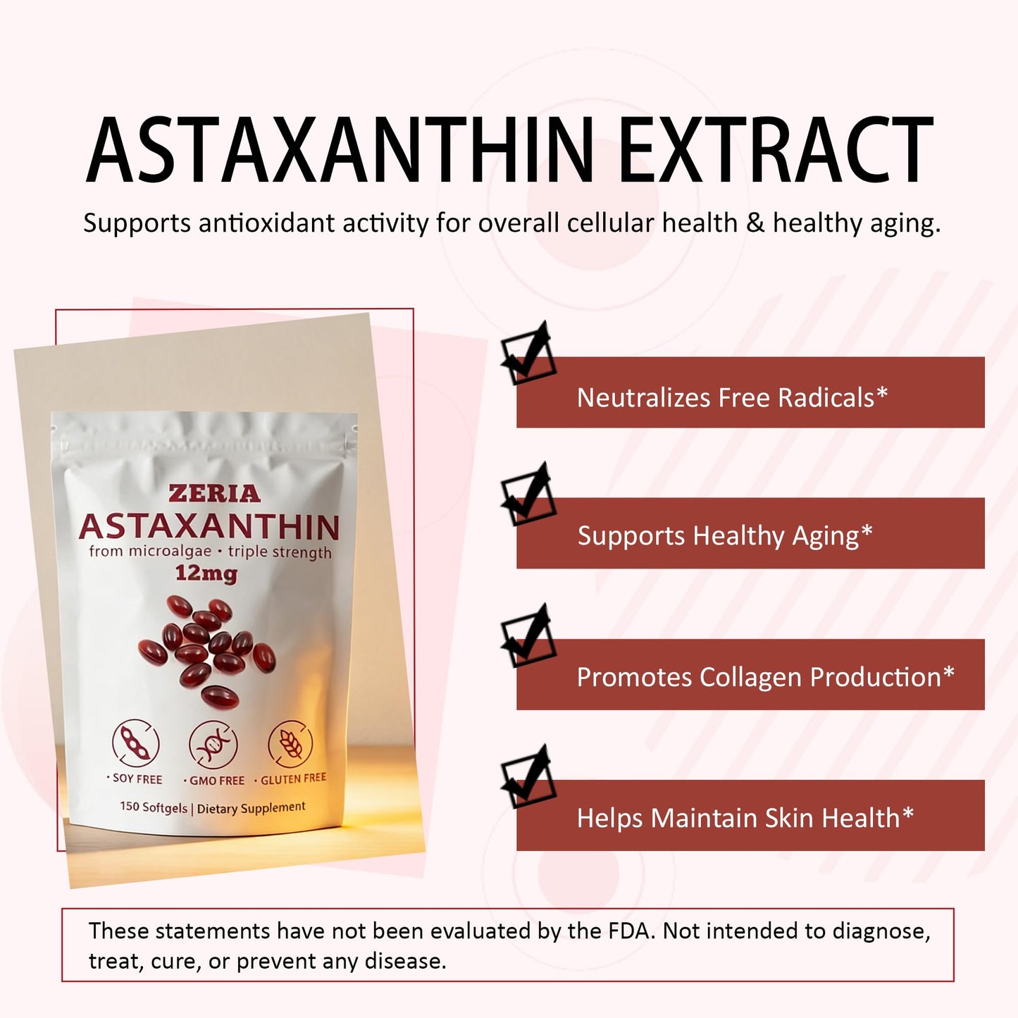 ZERIA Astaxanthin 12mg Softgels, 150 Softgels