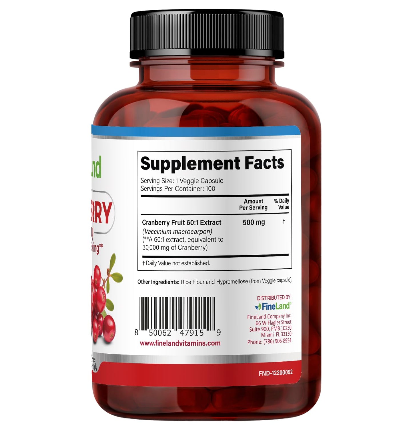 FineLand Cranberry Extract 60:1 Capsule, 100 Capsules