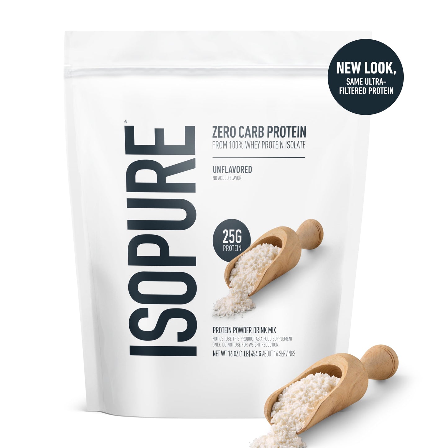 Isopure Zero Carb 100% Pure Whey Isolate Protein Powder, Gluten Free, with Vitamins, Unflavored, 25g Protein Per Serving, 1 Lb, 16 Servings (Packaging May Vary)
