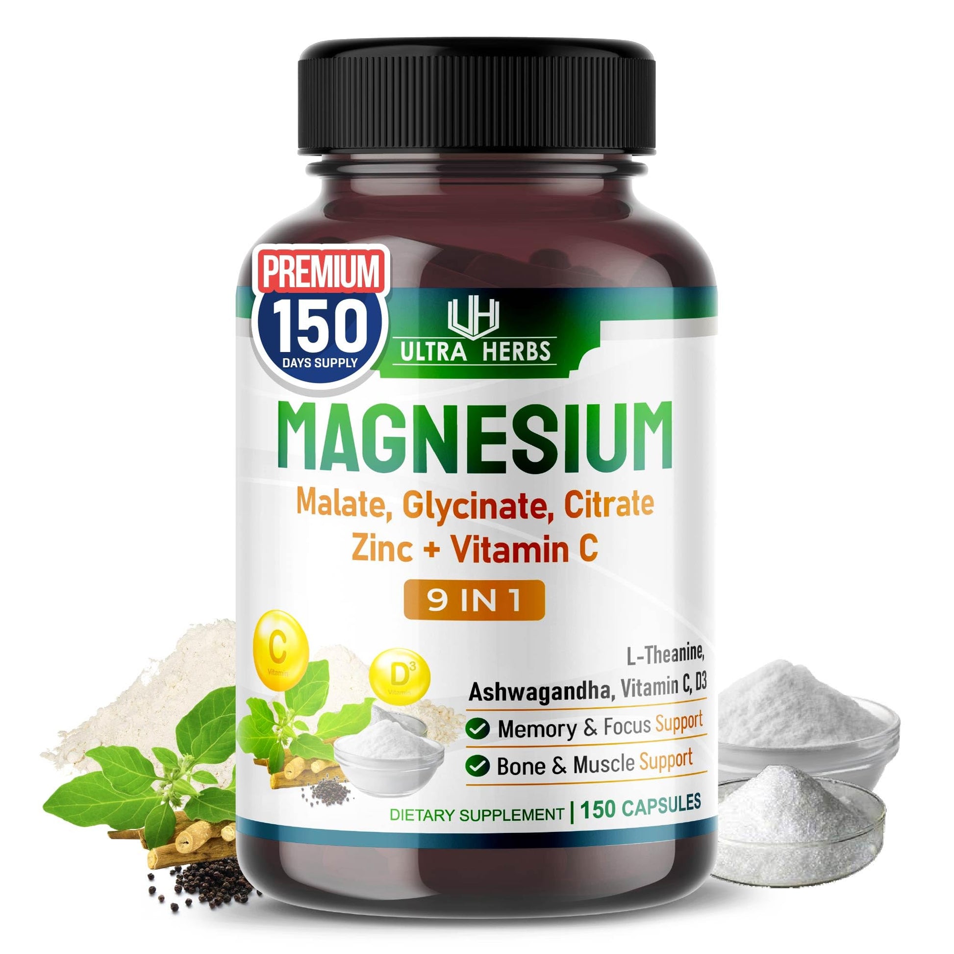 ULTRA HERBS Triple Magnesium Complex Capsules 150 Capsules