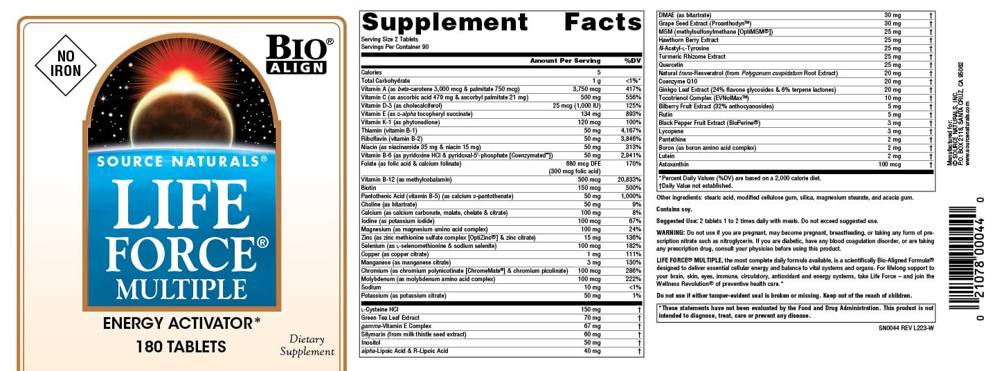 Source Naturals Life Force Multiple Tablets 180