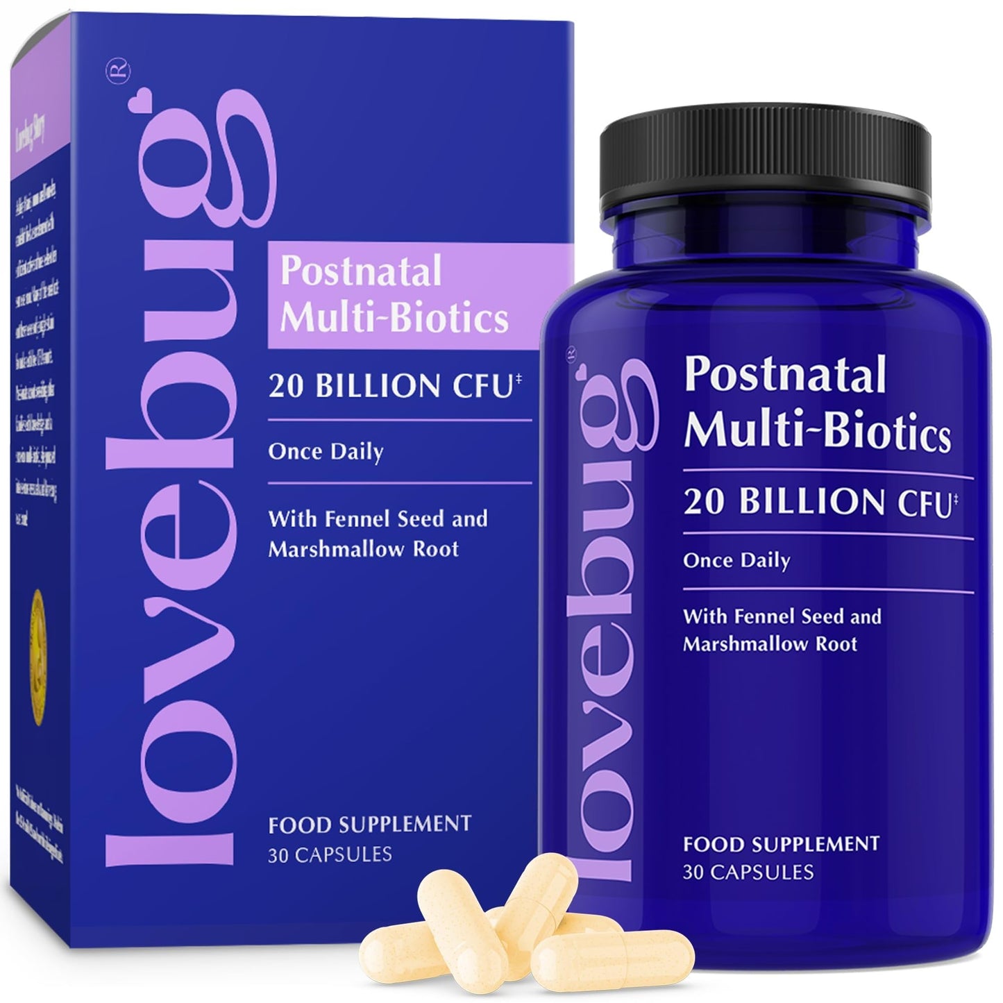 LOVEBUG Postnatal Probiotic Capsule, Multi-Strain 20 Billion CFU, 30 Capsules