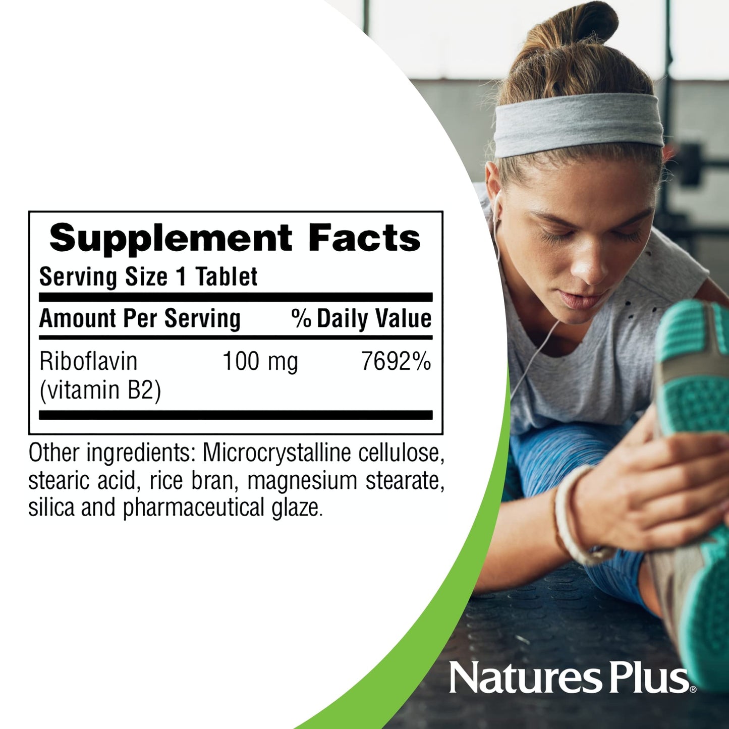 NaturesPlus Vitamin B2 100 mg Tablets, 1 Count