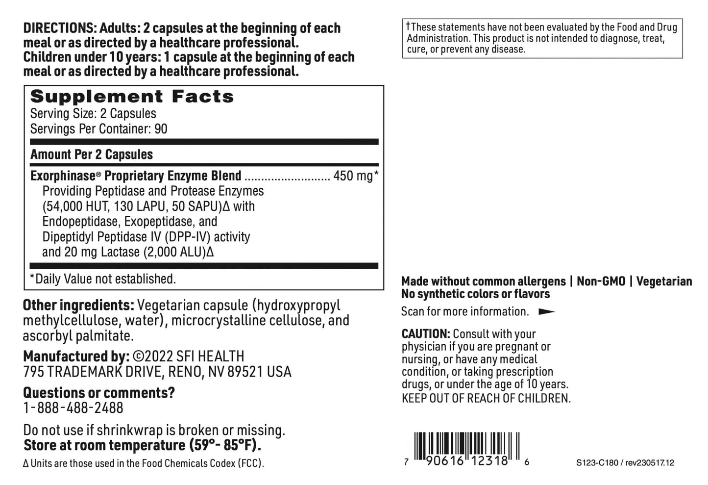 SFI Health Klaire Labs SerenAid Vegetarian Multi Digestive Enzymes, 180 Capsules