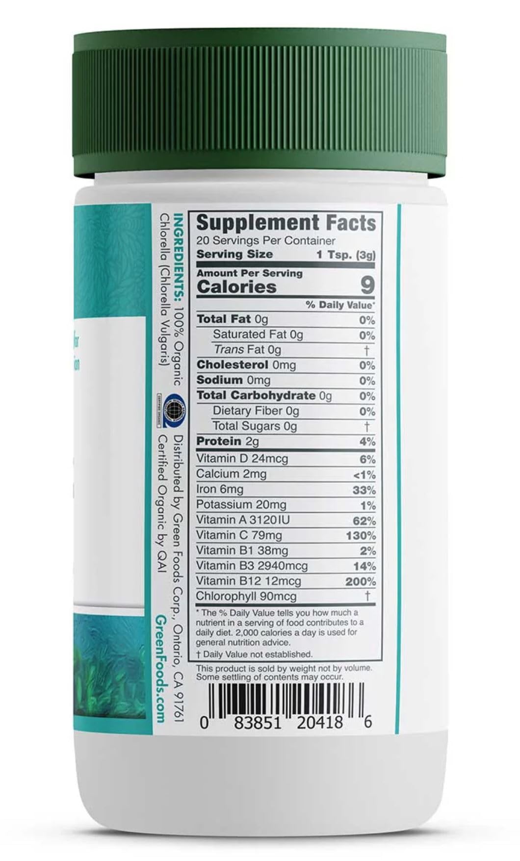 Green Foods Organic Chlorella Powder, 2 Pack, Vegan, Non-GMO