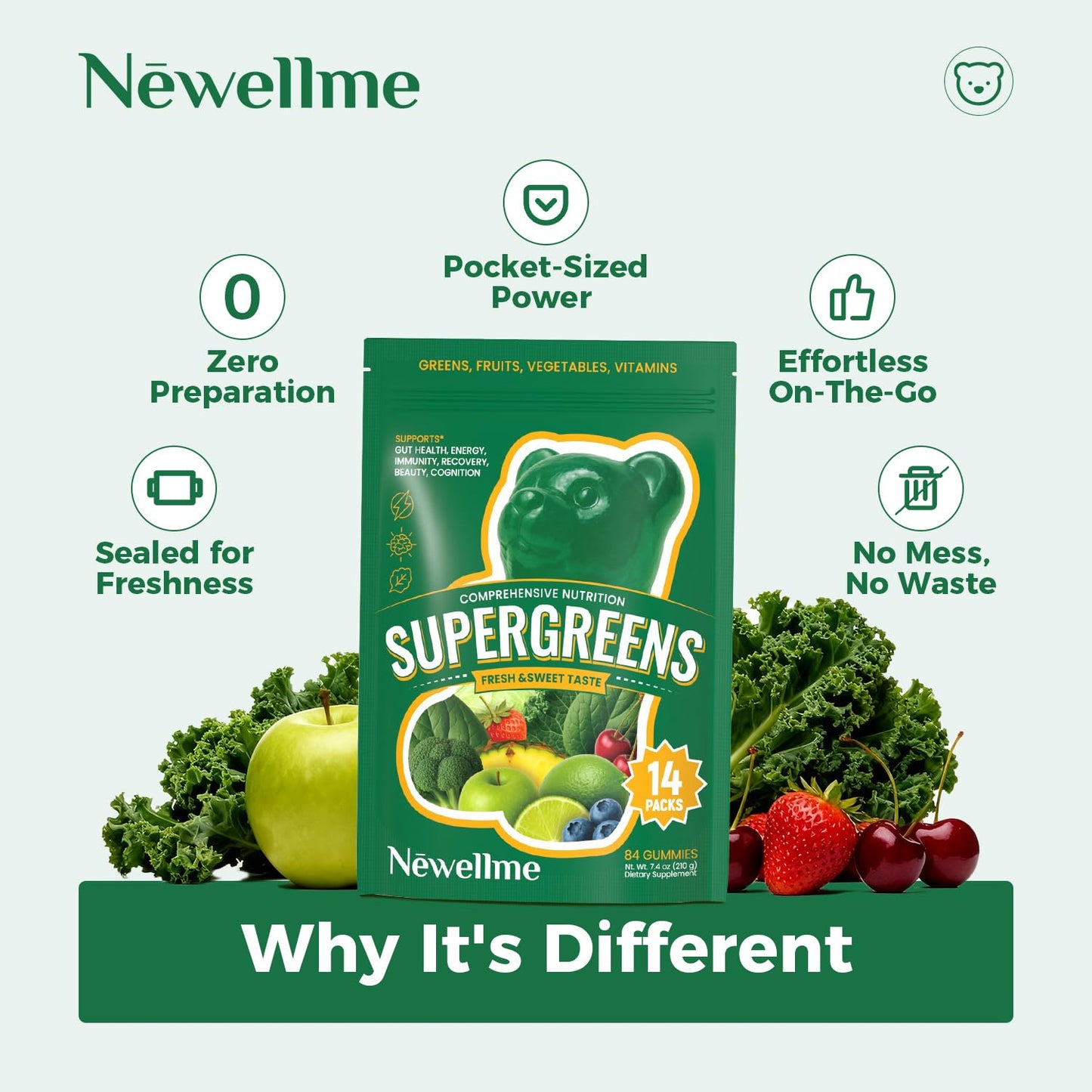 NEWELLME Daily Super Greens Gummies 14-Count