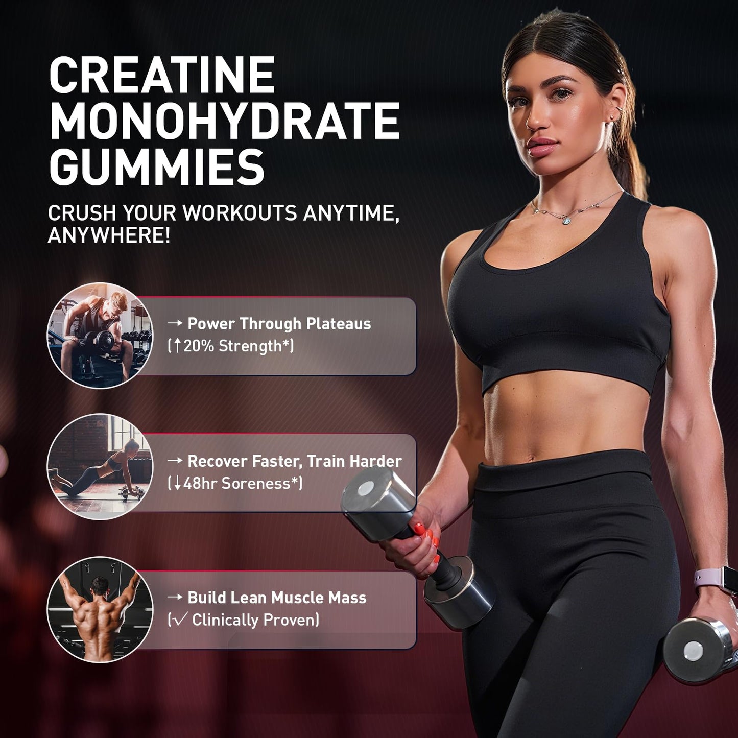 Hoozzch Blueberry Creatine Monohydrate Gummies, 120 Gummies
