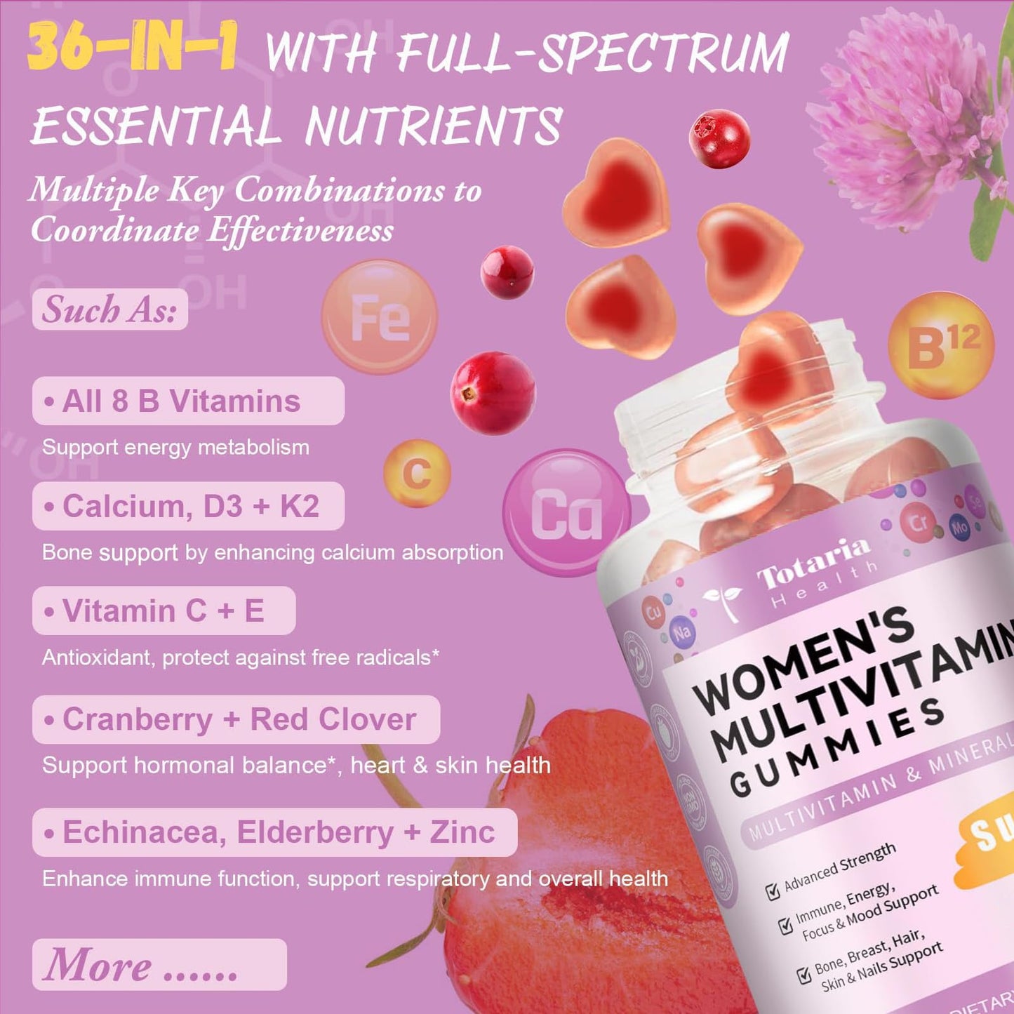 Totaria Sugar Free Multivitamin Gummies for Women 14+ - 120 Gummies
