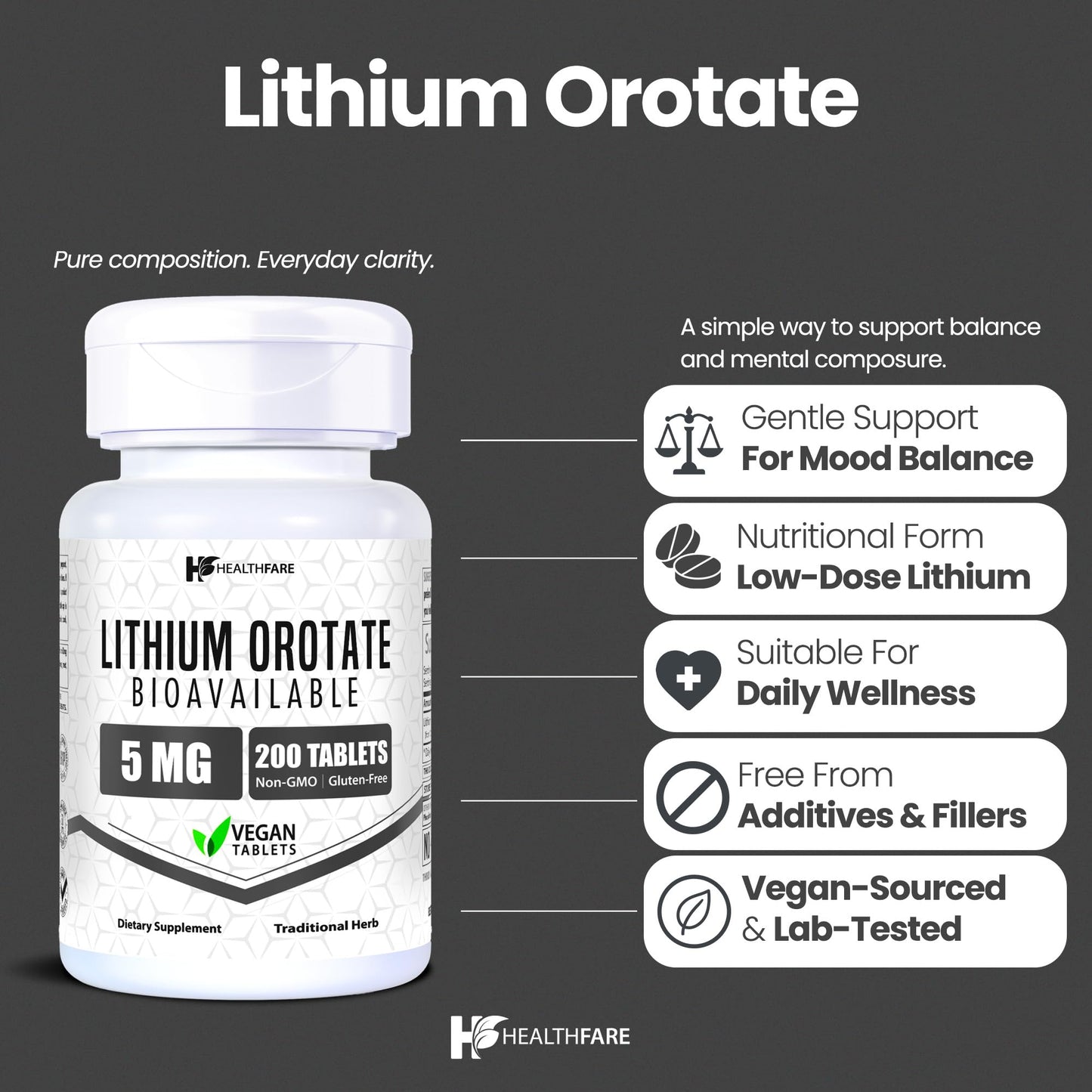 HealthFare Lithium Orotate 5mg Tablet, 200 Tablets