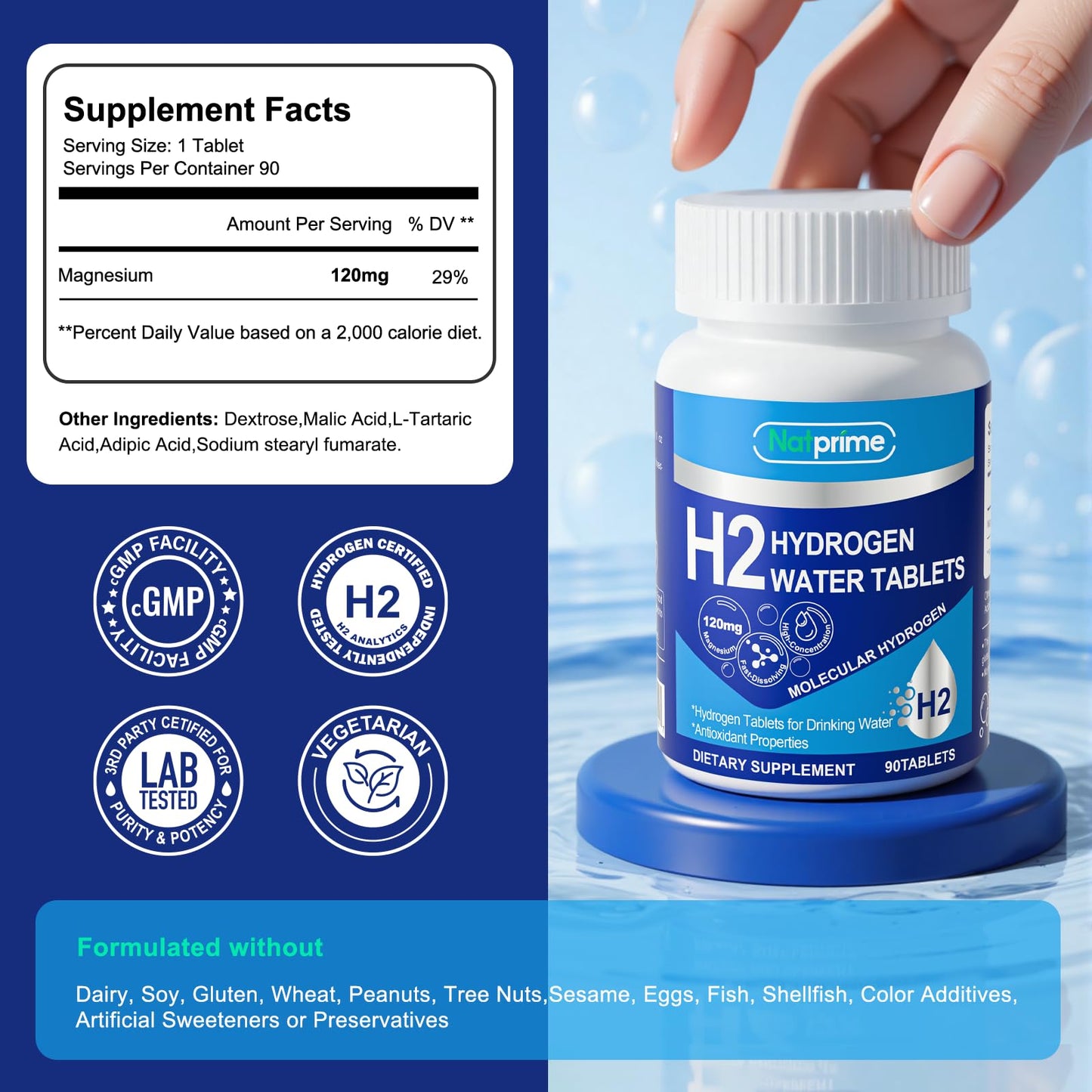 iNatprime Molecular H2 Hydrogen Water Tablet, 90 Tablets