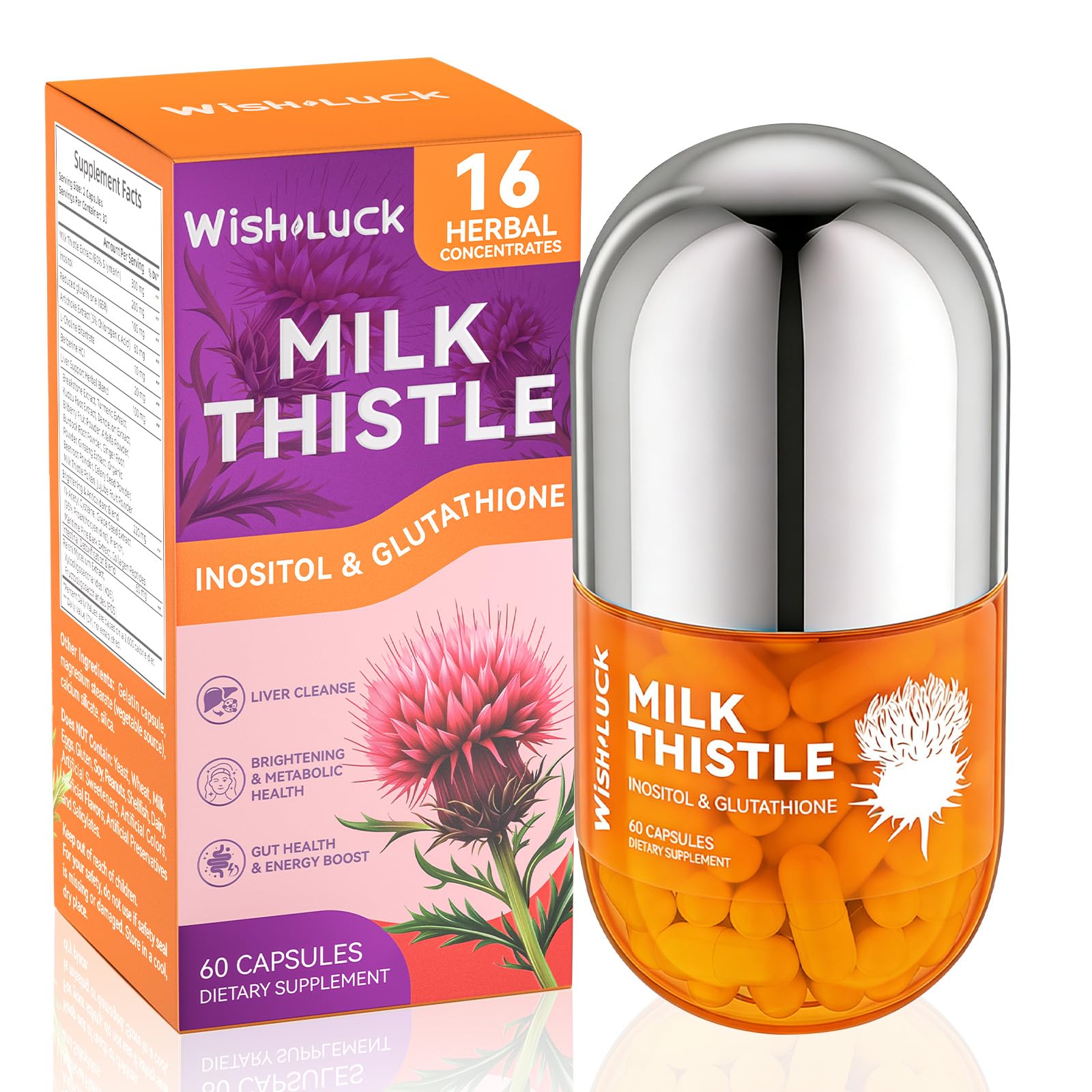 WISH LUCK Liver Cleanse Detox for Women with Milk Thistle, Dandelion for Liver Support, Inositol & Glutathione – Capsules, 60 Count