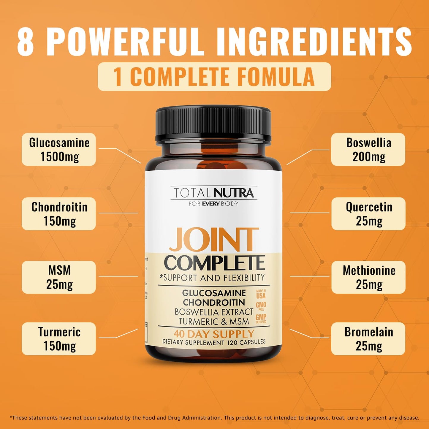 Total Nutra Glucosamine Chondroitin MSM Turmeric 2100mg Joint Complete Capsules, 120 Count