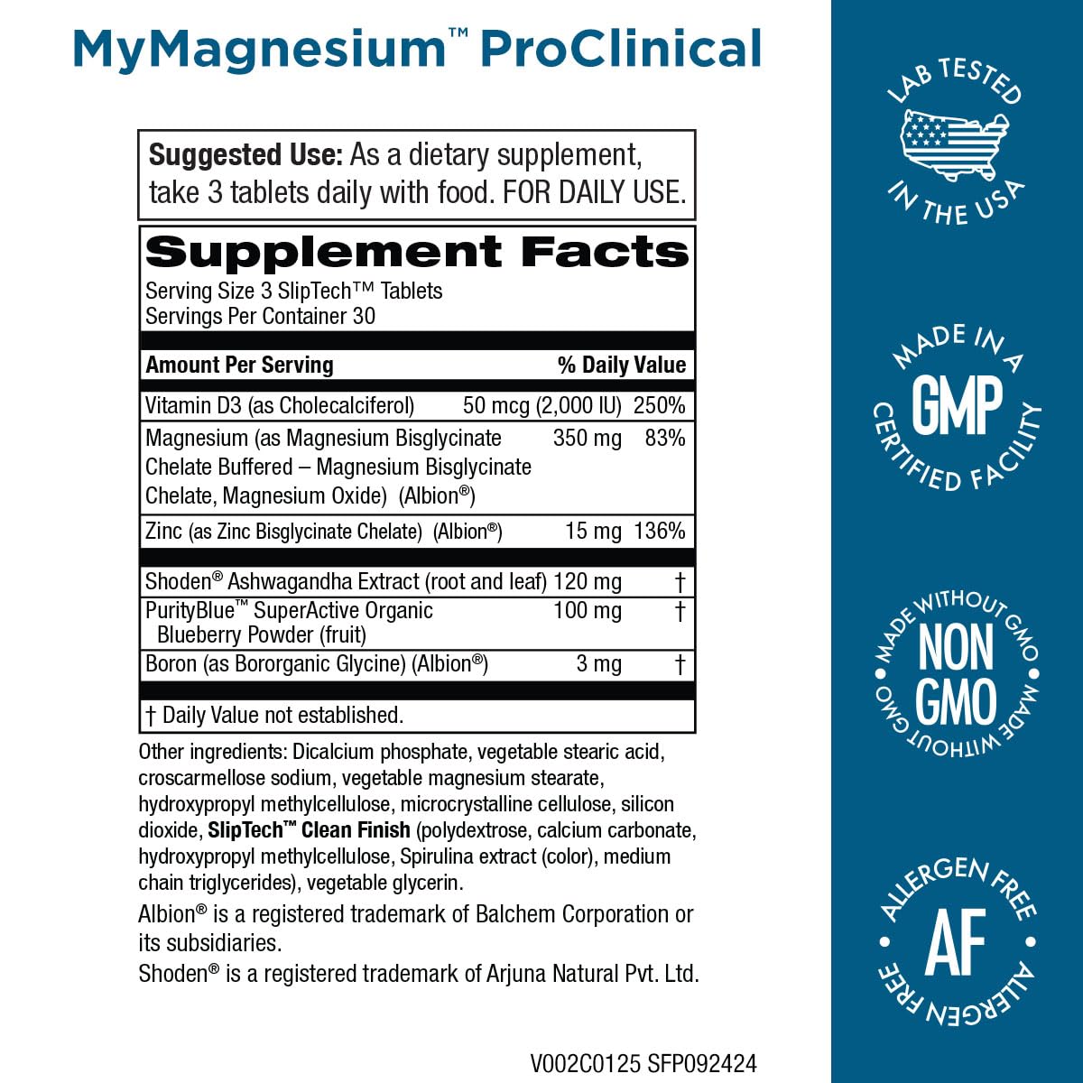 Purity Products MyMagnesium ProClinical - Magnesium Bisglycinate Chelate Buffered + Zinc + Ashwagandha + More - Allergen Free - Made Without GMO, 90 Tablets