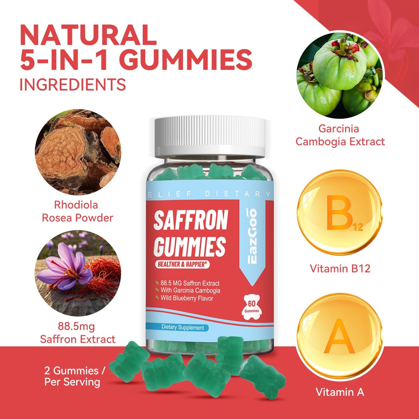 EAZGOO Saffron Supplements 120 Gummies