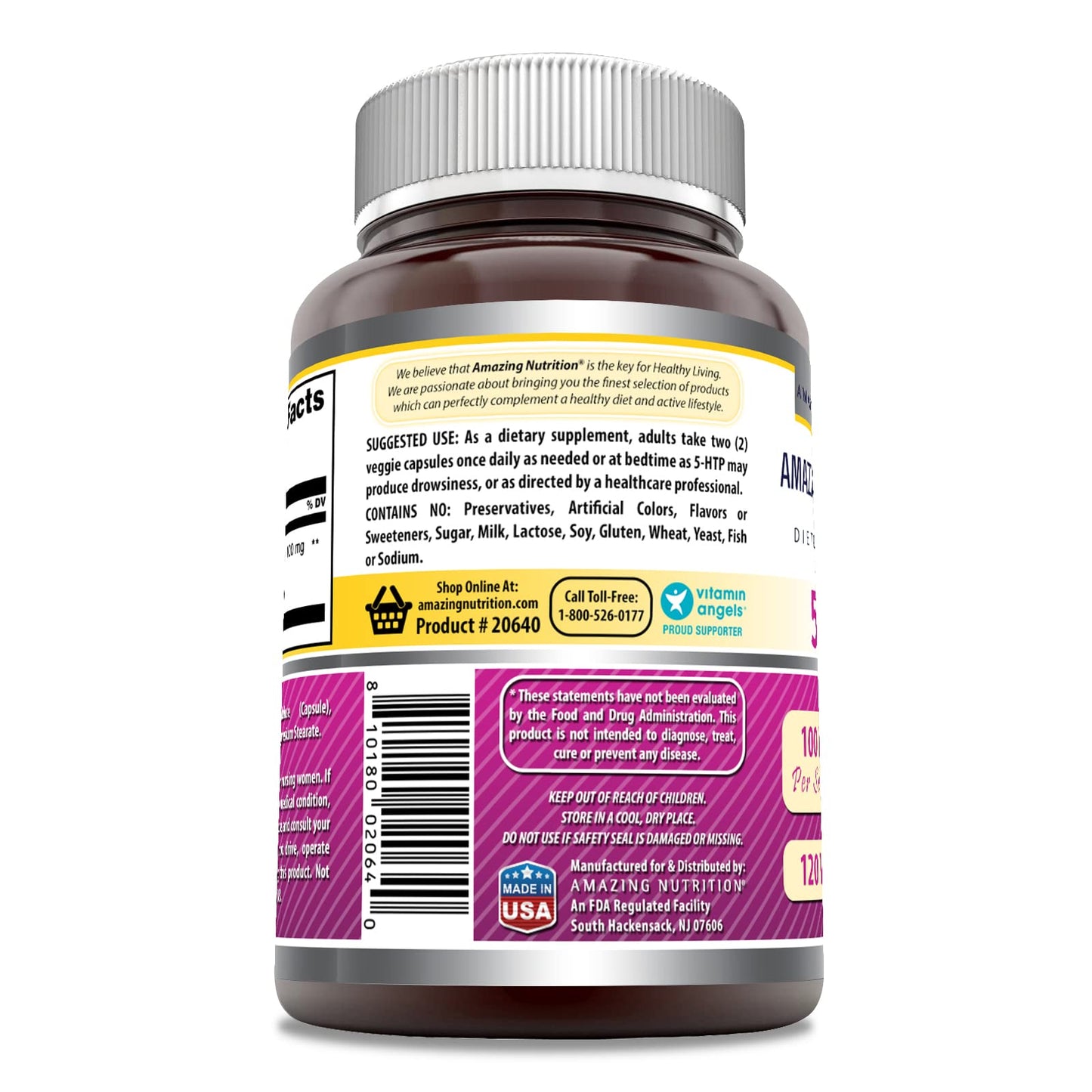 Amazing Nutrition 5-HTP (Hydroxytryptophan) Supplement Capsule, 120 Count