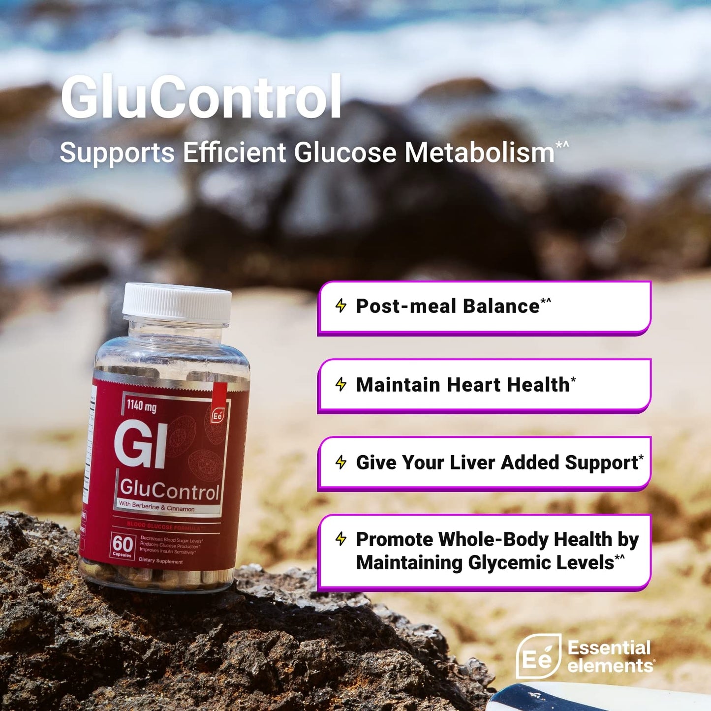 Essential Elements GluControl with Berberine & Ceylon Cinnamon Capsules, 60 Count
