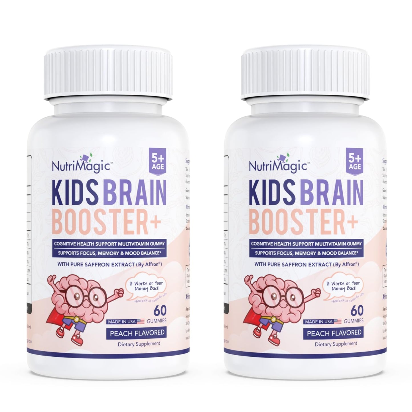 NutriMagic Kids Brain Booster+ 30mg Saffron-Based Multivitamin Gummies, 120 Count