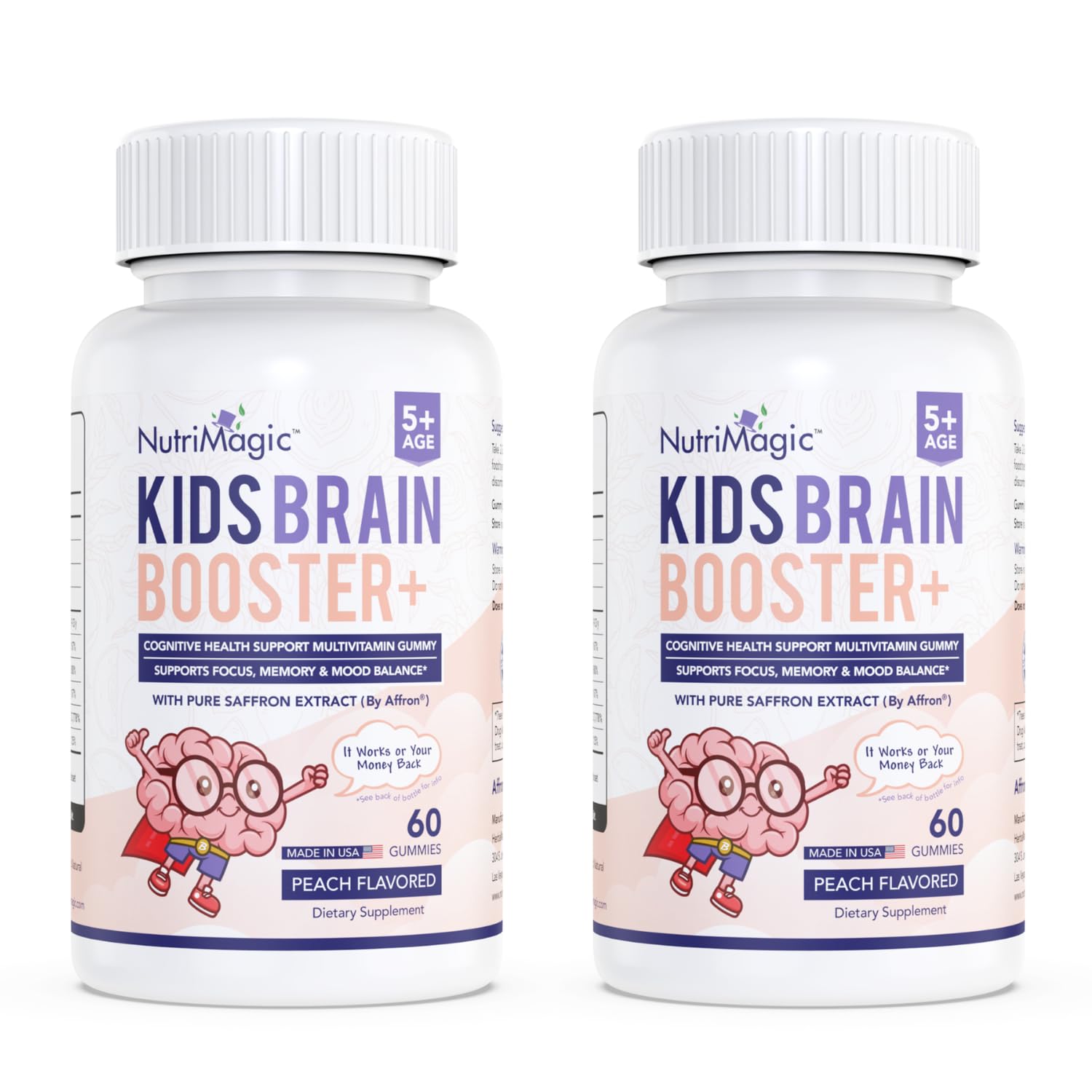 NutriMagic Kids Brain Booster+ 30mg Saffron-Based Multivitamin Gummies, 120 Count