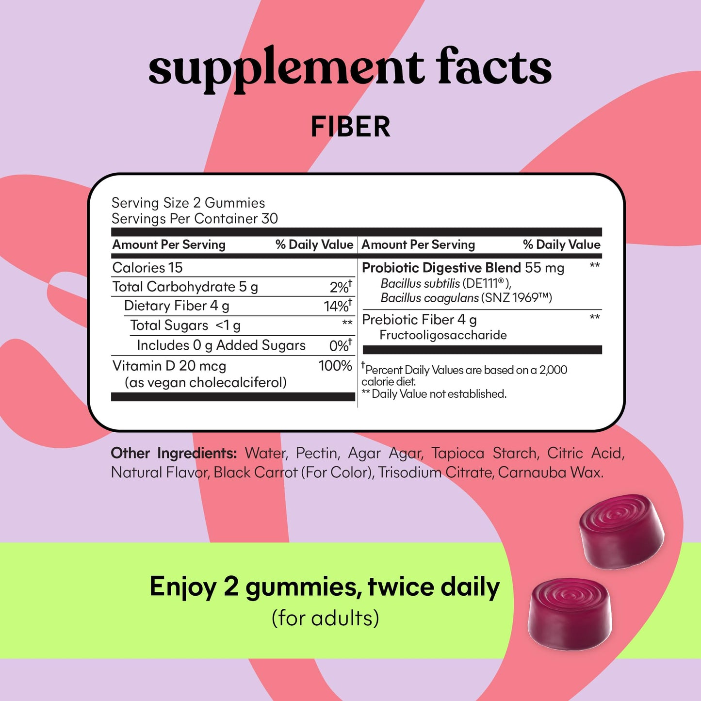 Lemme Fiber & Probiotic Gummies for Adults, Promotes Regularity & Digestive Health, No Sugar Added Strawberry Flavor, 4g Prebiotic Fiber & Clinically Studied Probiotic Strains, (60 Count)