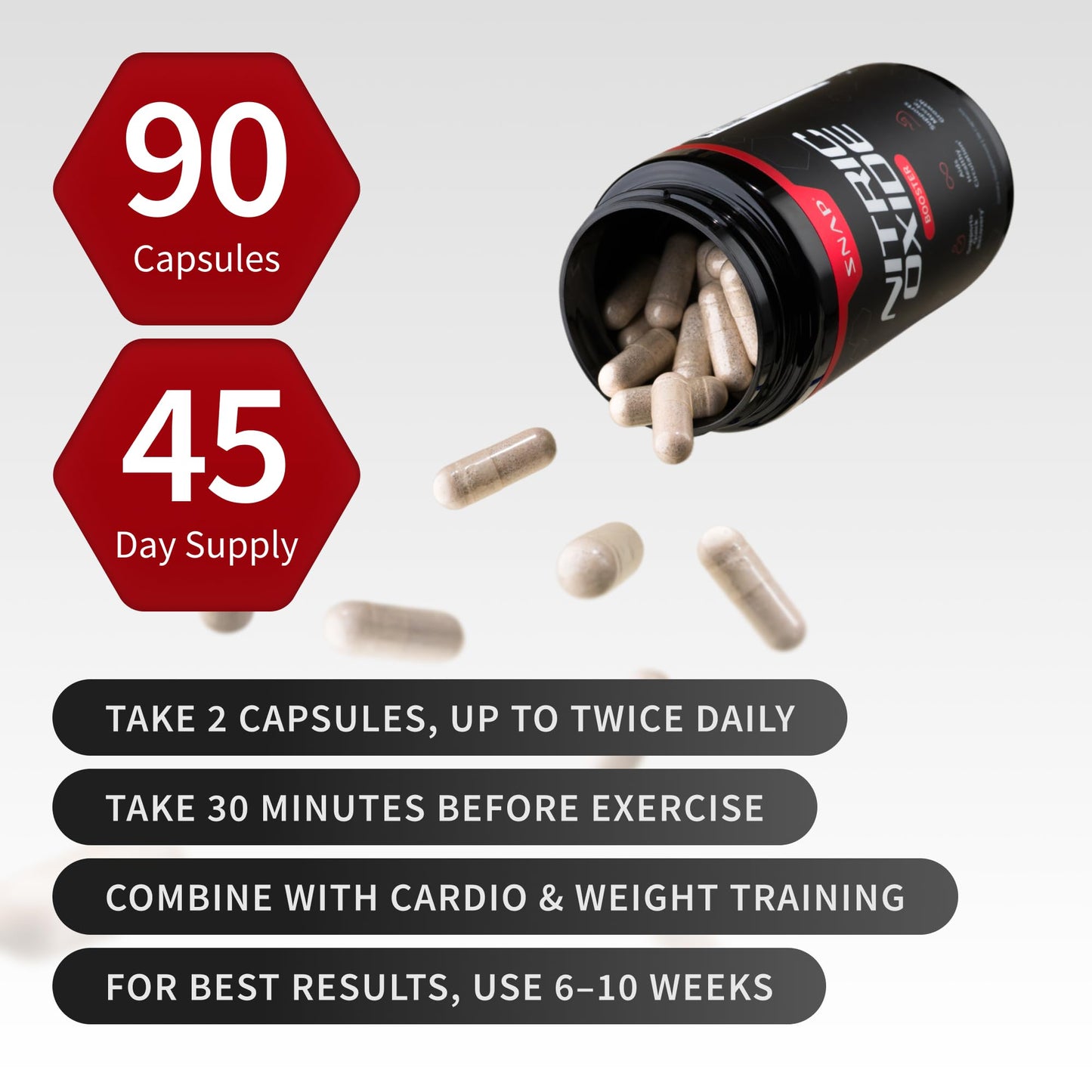 Snap Supplements Nitric Oxide Booster for Men & Women, L-Citrulline + 3 Forms of L-Arginine, Capsule, 90 Capsules