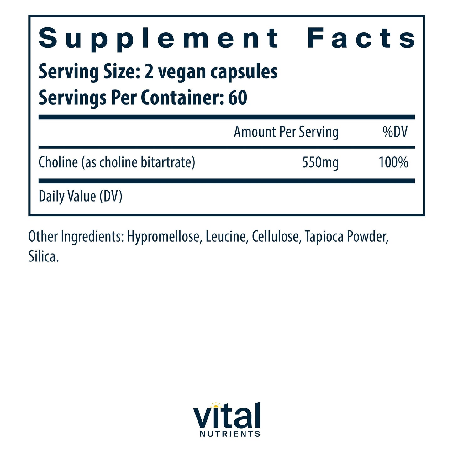 Vital Nutrients Choline 550mg Capsules 120 Count