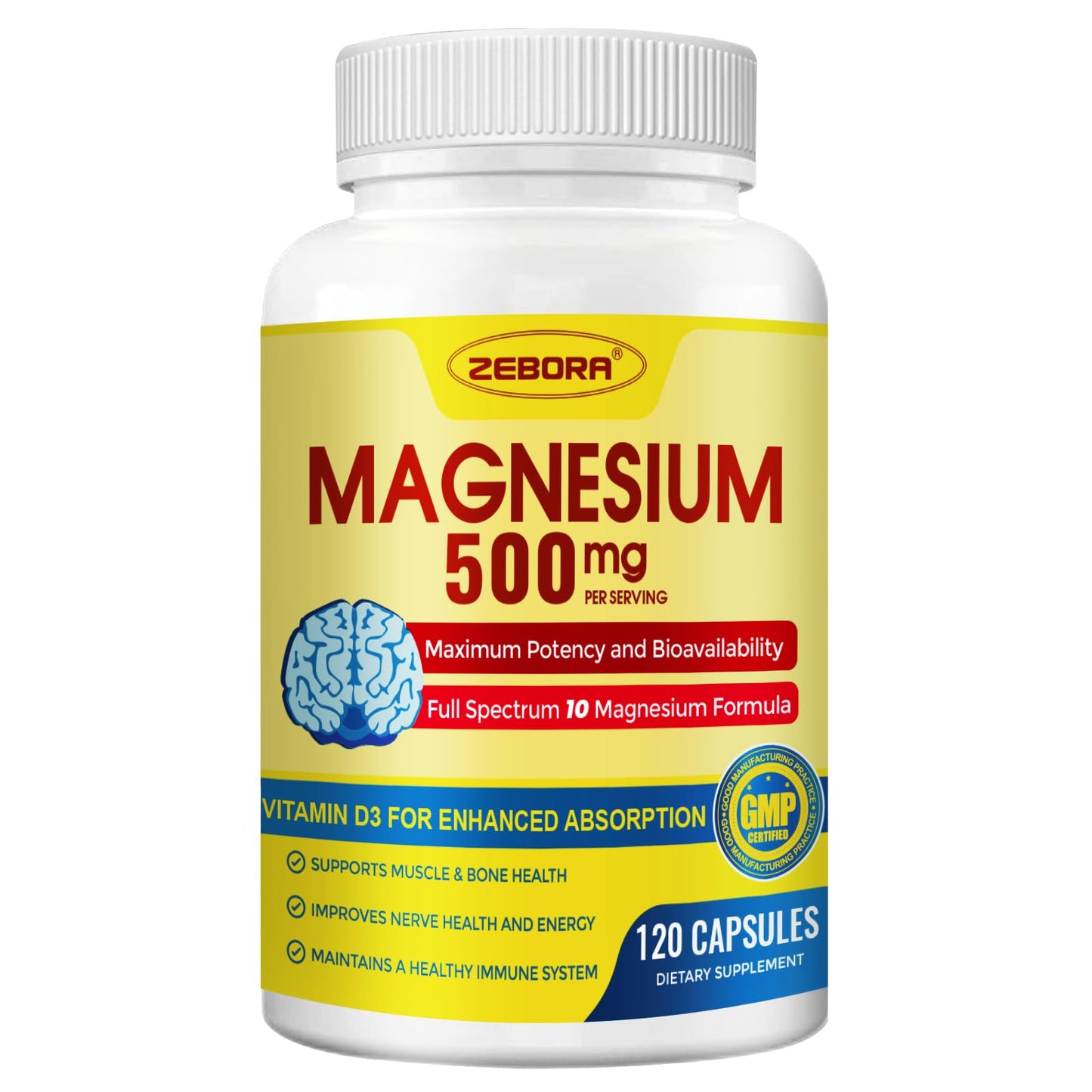 ZEBORA Magnesium Supplement Complex Capsule, 120 Count