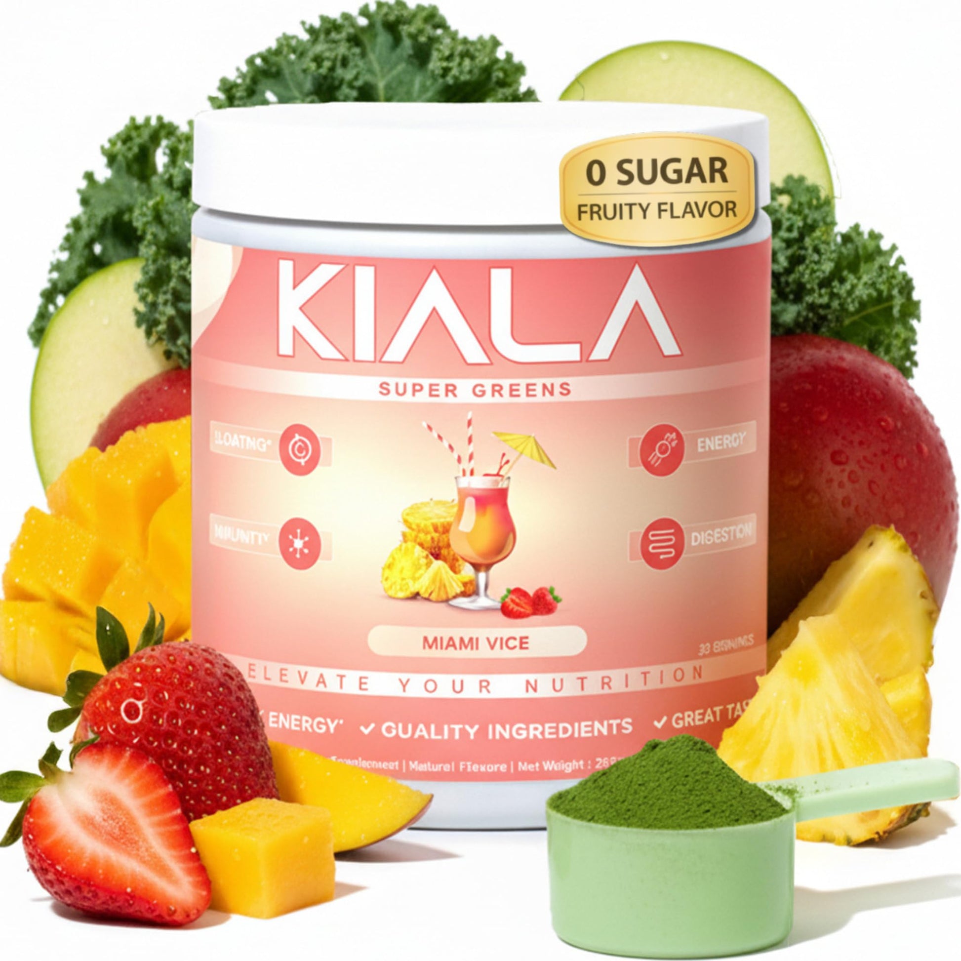 Kiala Nutrition Super Greens Powder with Spirulina & Chlorella, 9