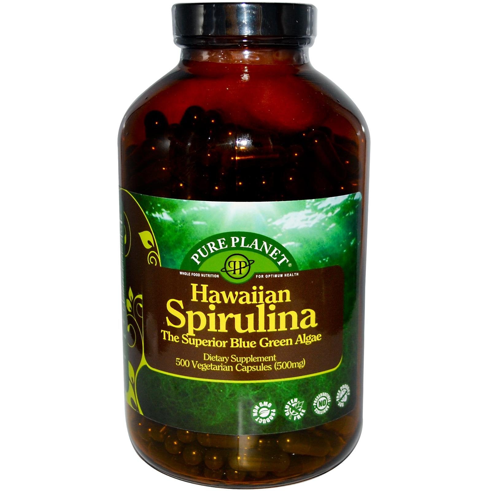 Pure Planet Spirulina 500 mg Capsules, 1 Count