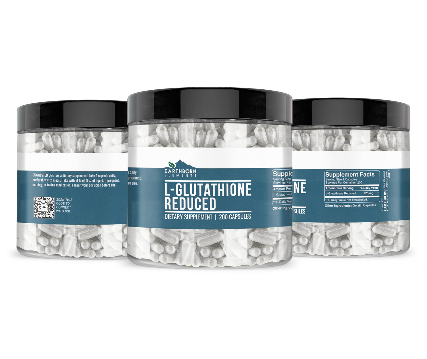 Earthborn Elements L-Glutathione Reduced, Pure & Undiluted, No Additives Capsule, 200 Count