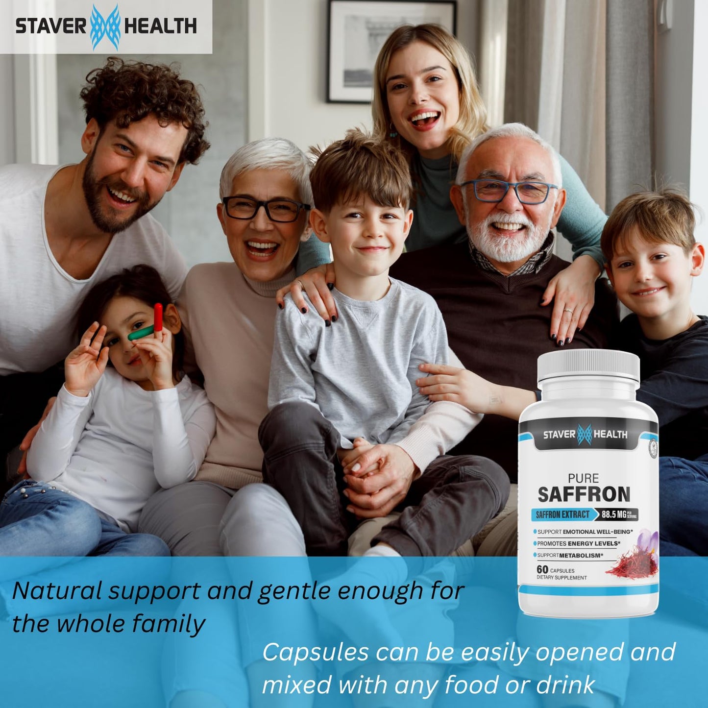 Staver Health Saffron Supplement 88.5 mg Saffron Extract Capsules, 60 Capsules
