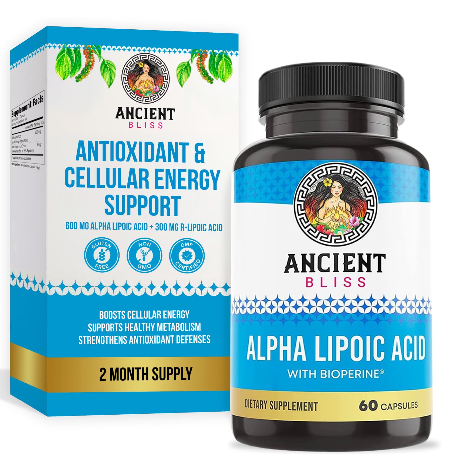 Ancient Bliss Alpha Lipoic Acid Supplement Capsules, 60 Count