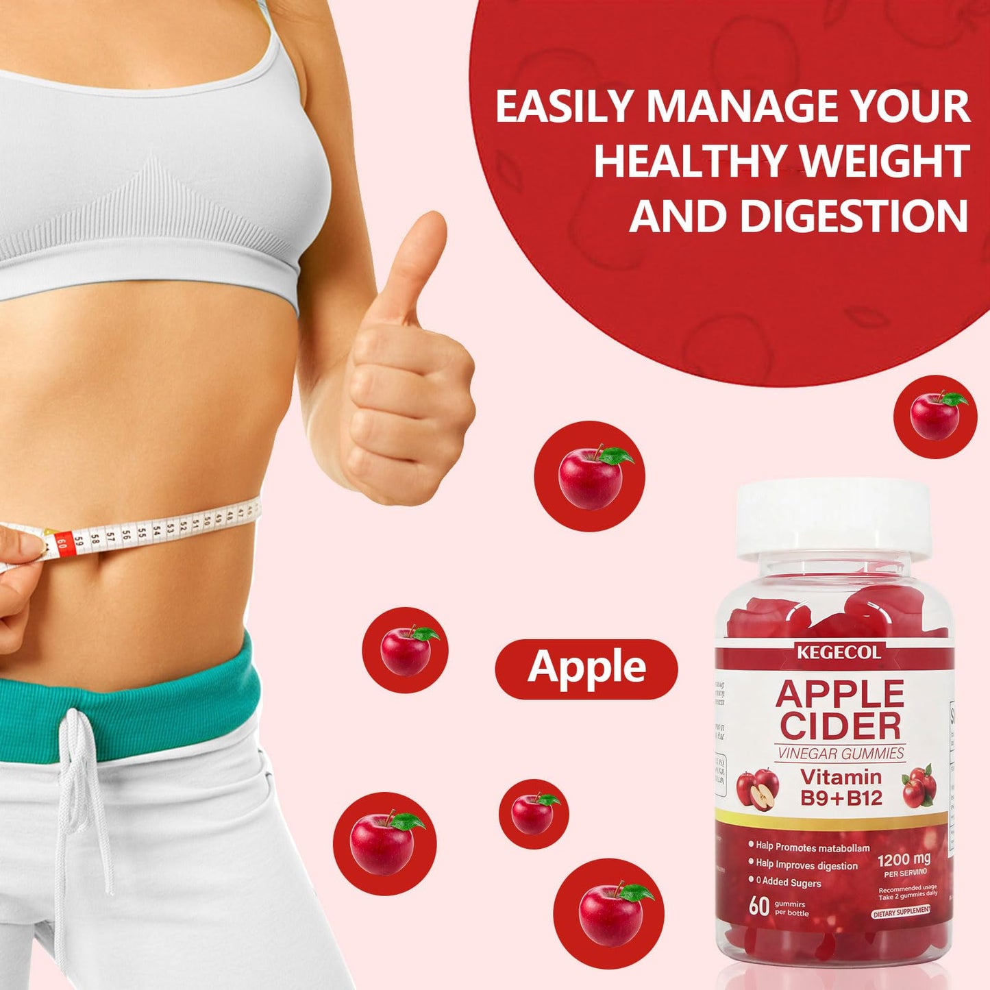KEGECOL Apple Cider Vinegar Gummy Vitamins 60 Count
