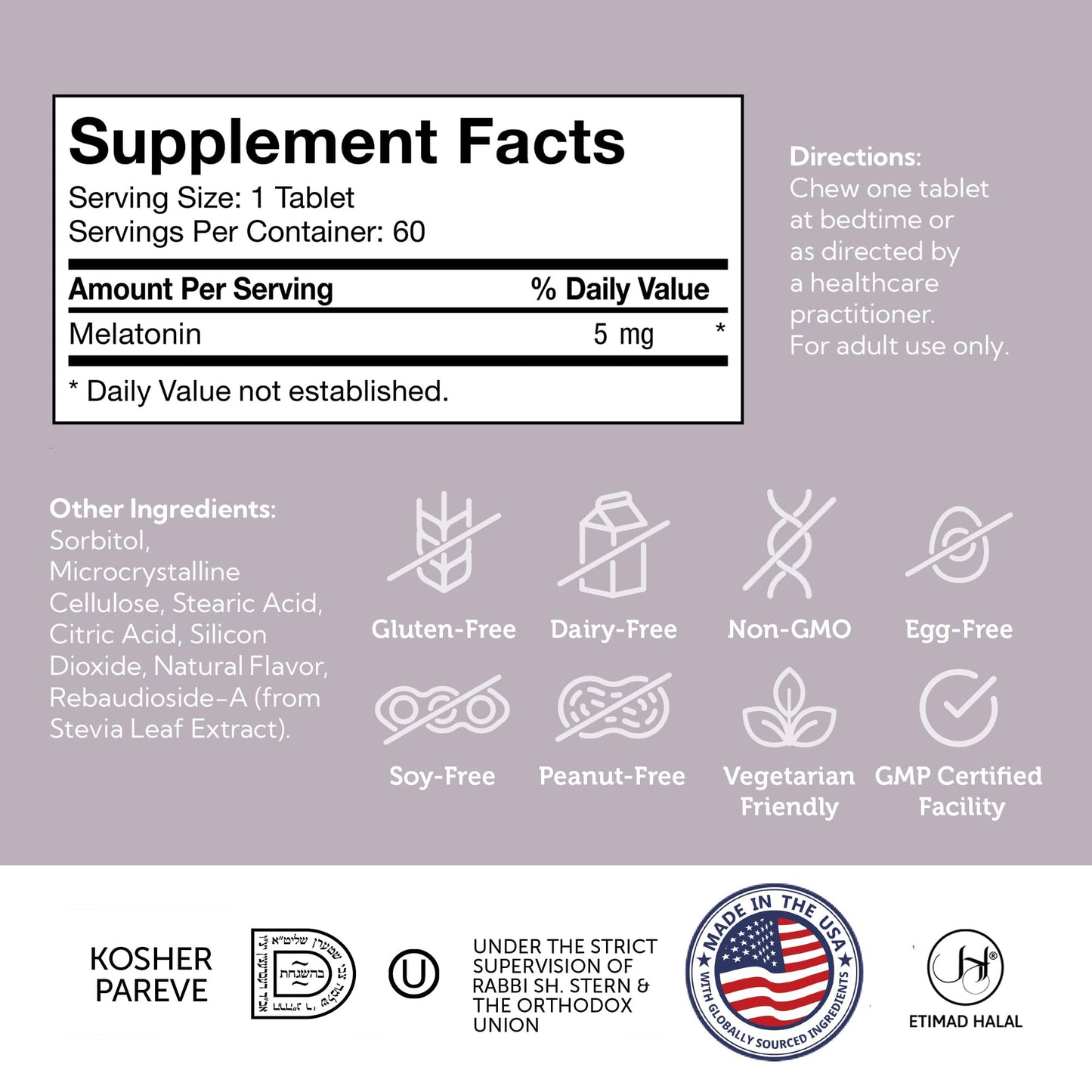Zahler Melatonin 5mg Tablets 60 Count
