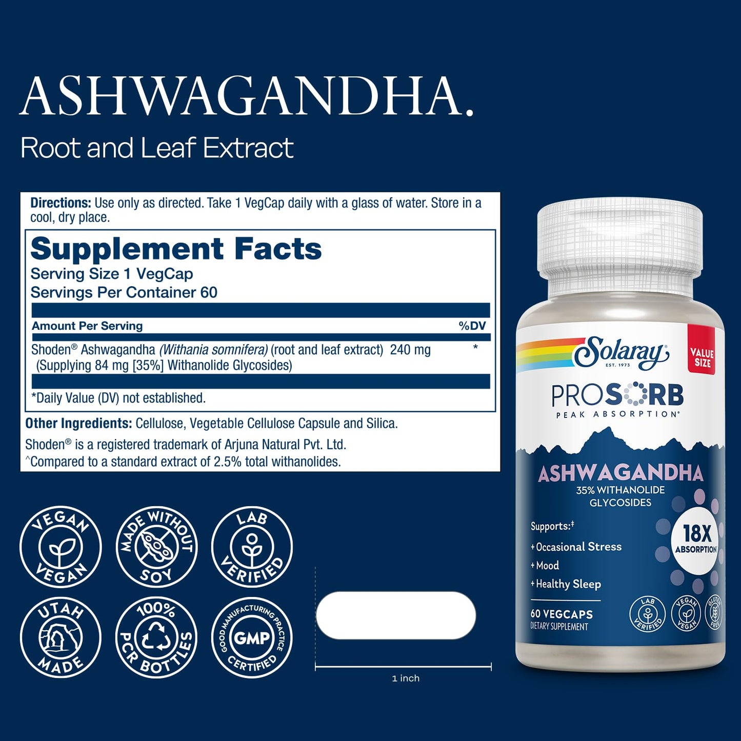 SOLARAY Ashwagandha Supplement 60 Capsules