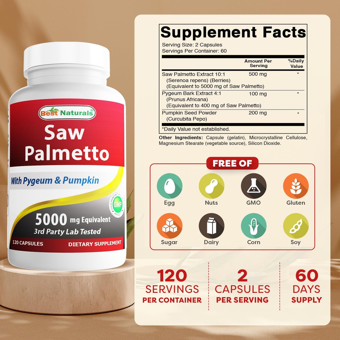 Best Naturals Saw Palmetto 10:1 Extract Prostate Supplements for Men, Capsules, 120 Count