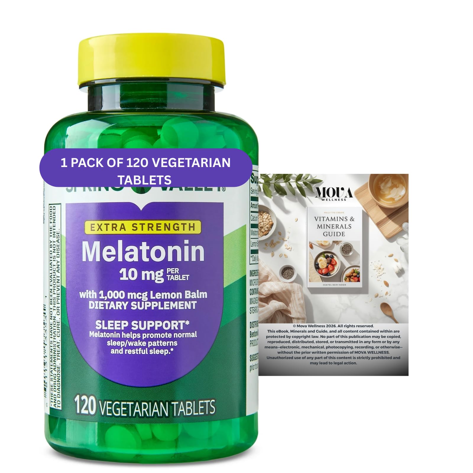 Generic Melatonin 10 mg Extra Strength with Lemon Balm Sleep Support Tablets, 120 Vegetarian Tablets