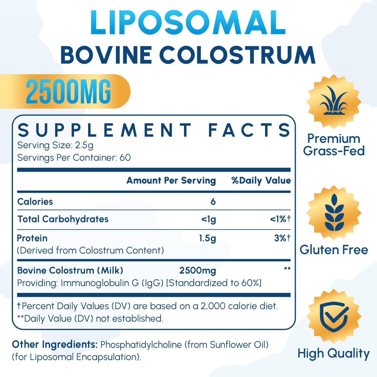 Zdoroviye Liposomal Bovine Colostrum Powder Supplement 2500 mg, Higher Absorption Than Regular Bovine Colostrum, 5.3 oz