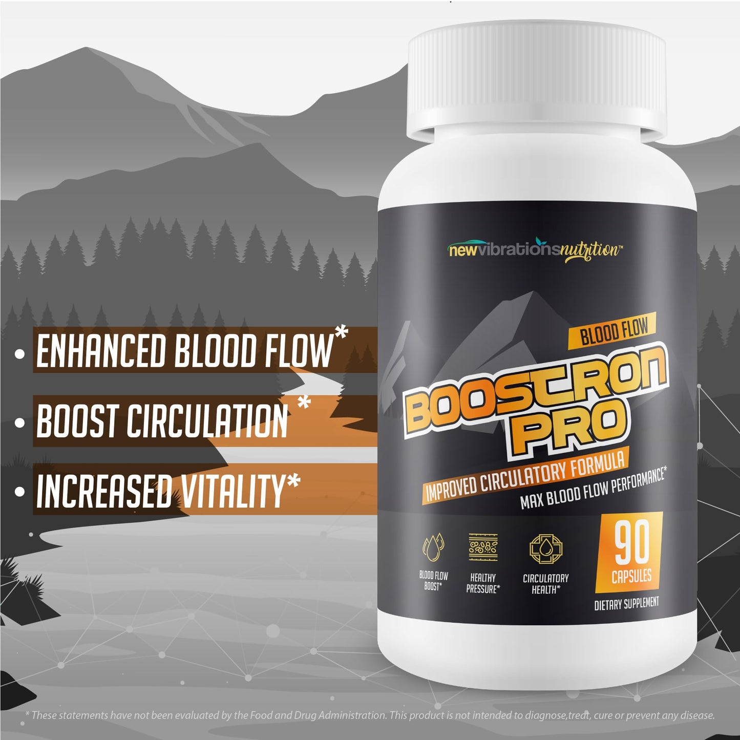 New Vibrations Nutrition Boostron Pro Nitric Oxide Blood Flow Capsule 90 Count