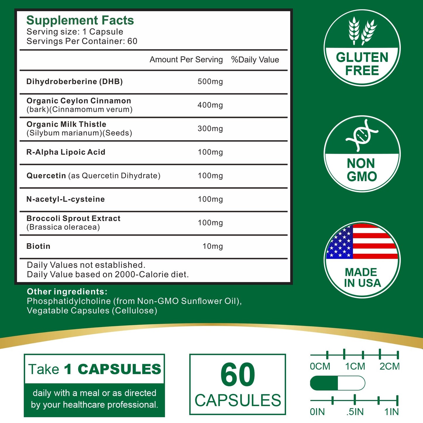 VITACRLLYNMN Dihydroberberine Supplement 1600MG Super Berberine and Dihydroberberine with Cinnamon 8 in 1 Supplement 180 Capsules