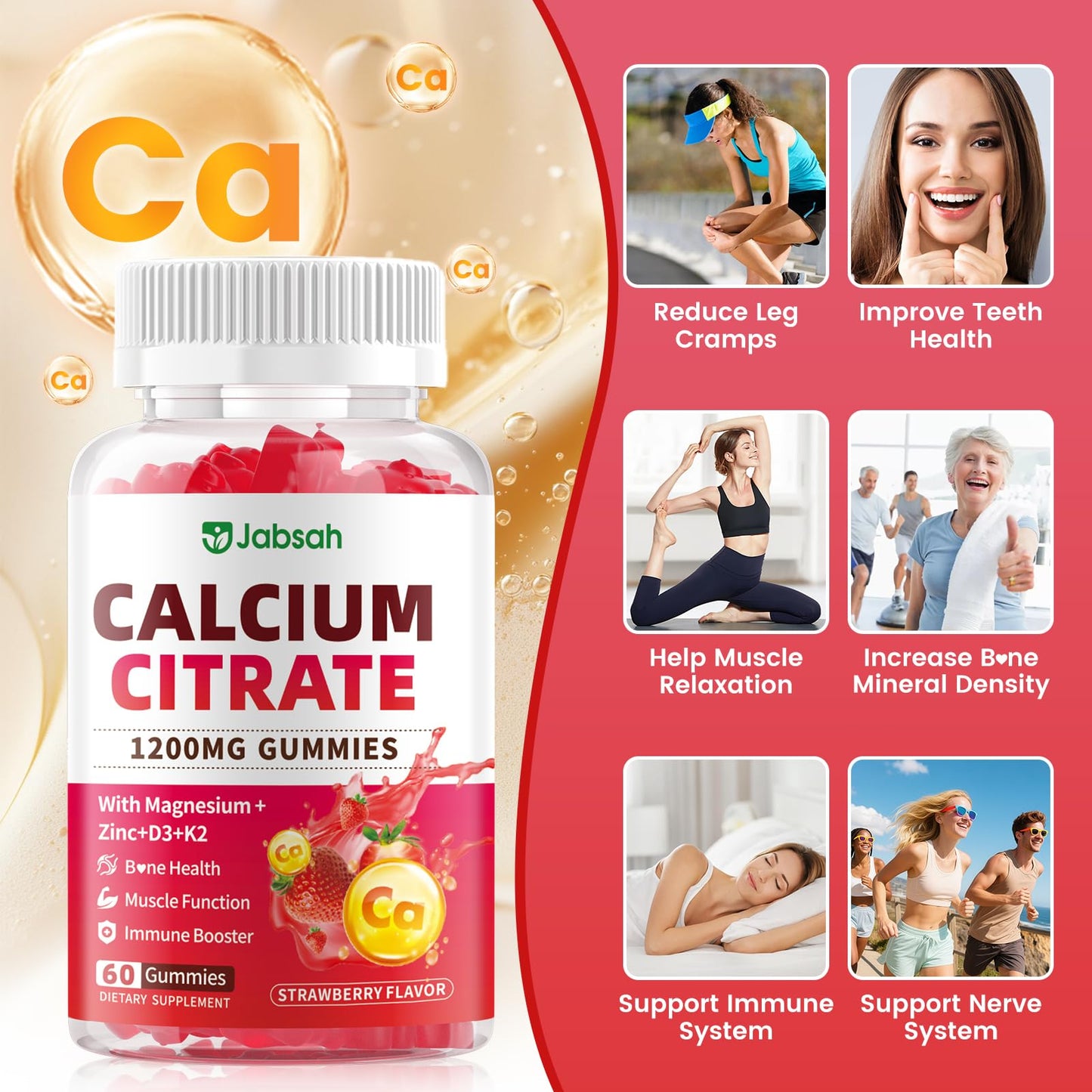 Jabsah Calcium Citrate Gummies 1200mg, 120 Count
