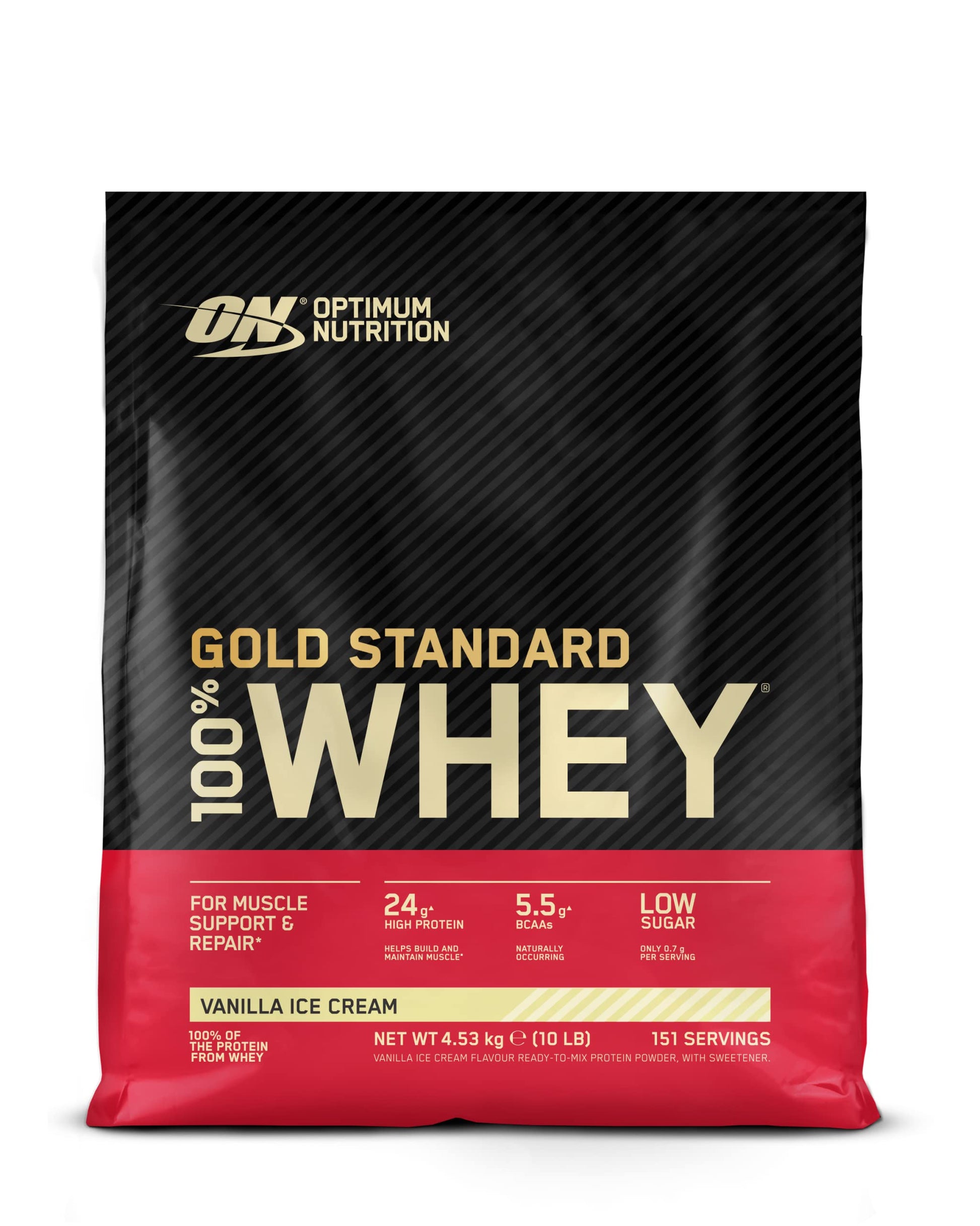 Optimum Nutrition Gold Standard 100% Whey Protein Powder Vanilla Ice Cream, 10 lb, 1