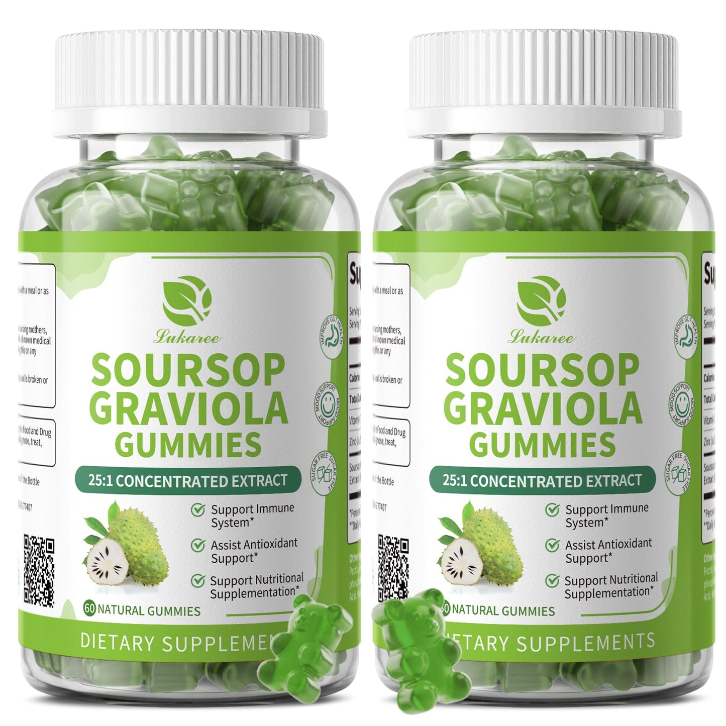 Lukaree Soursop Graviola Gummies with Vitamin C & Zinc, 120 Gummies