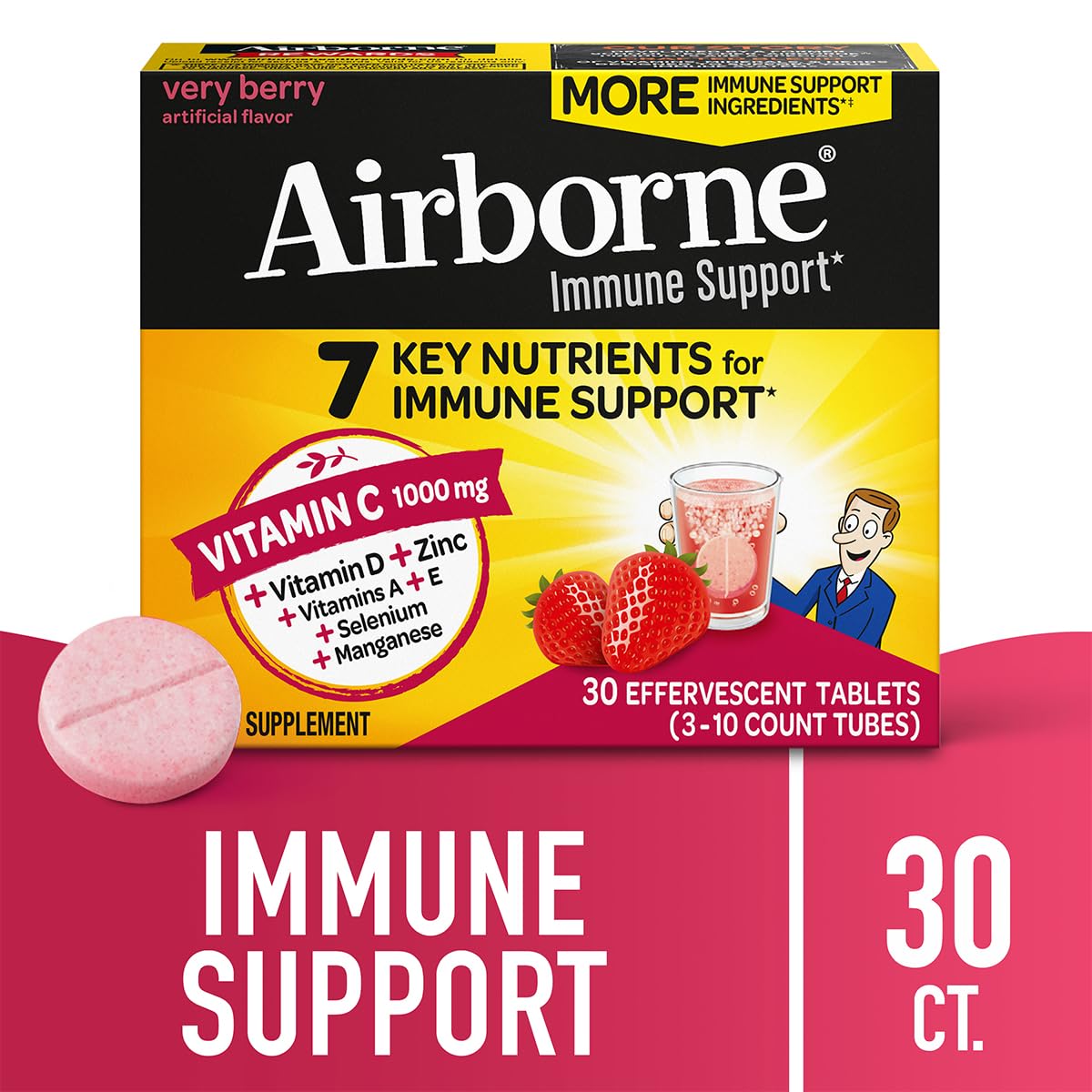 Airborne Vitamin C with Vitamin D + Zinc Tablets 60 Count